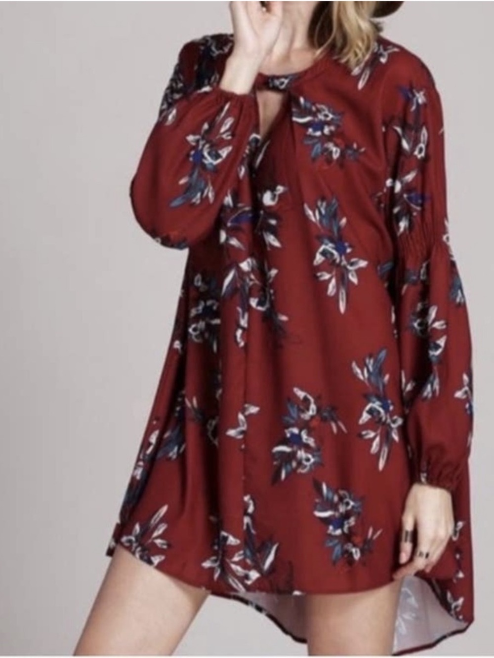 Free People Tree Swing Dress Bell Sleeve Choker Mock Neck Cutout Collar Size M